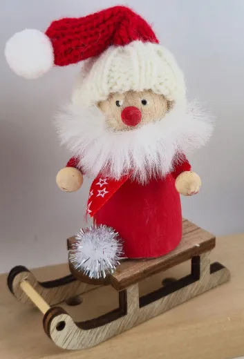 Weihnachtsmann auf Schlitten beige rot H 12 cm Steckfigur Sebastian Holzkränze