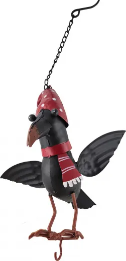 Großer Metall Rabe /Vogel mit Mütze und Haken für Vogelfutternetze schwarz-rot 25cm Großer Metall Rabe /Vogel mit Mütze und Haken für Vogelfutternetze schwarz-rot 25cm