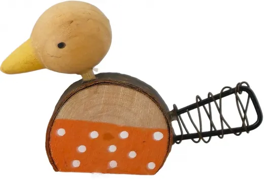 Holz Küken mit Metalldraht schwanz, Juteschleife, orange mit Punkten, Steckfigur Holzkranz
