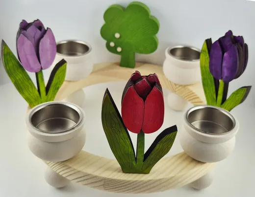 Steckfiguren Holzblumen laser-cut, Tulpen handbemalt
