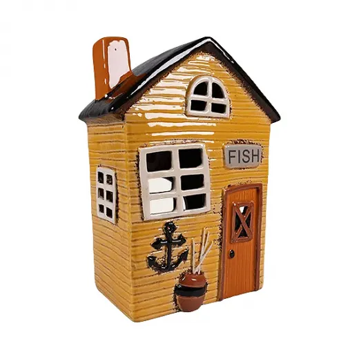 Det Gamle Apotek maritimes Keramikhaus für Teelicht Schild Fisch gelb H 21,5 cm