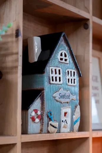 Det Gamle Apotek maritimes Keramikhaus für Teelicht Schild Fisch gelb H 21,5 cm