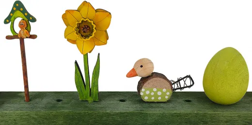 Frühlingsdekoration handbemalte Steckfiguren Vogelhaus für Sebastian Holzkränze