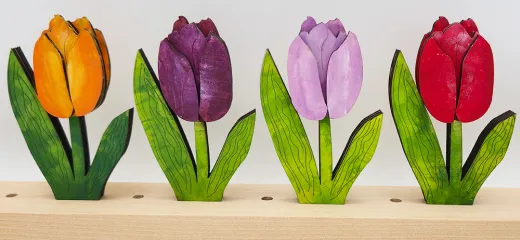 Steckfiguren Holzblumen laser-cut, Narzissen, Tulpen handbemalt