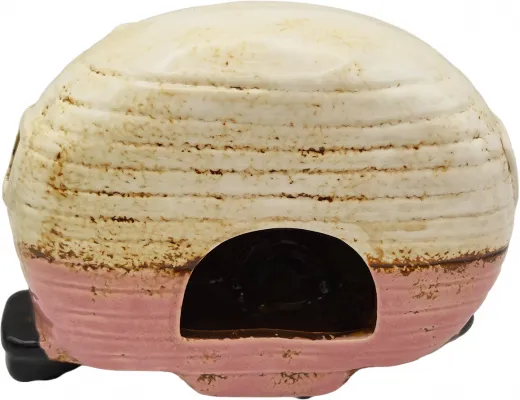 Keramik Wohnwagen und Keramikhaus für Teelicht rosa beige weiß