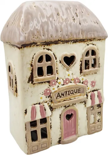 Ceramic tealight holder, antique shop, cream, flowers, H 20 cm