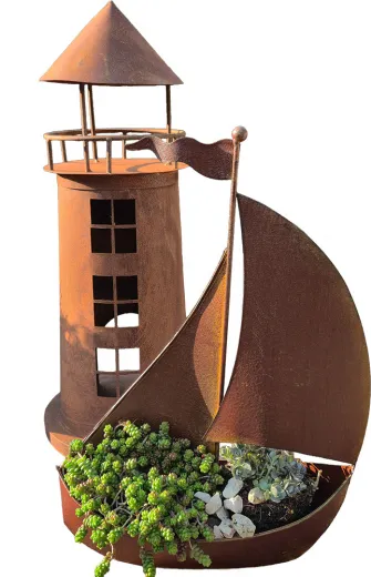 Großer Eisen Leuchtturm rost H 62 cm maritime Garten Dekoration Deko Teich Sommer Dekoration