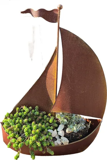 Großes Segelboot rost mit Flagge H 45,5 cm maritime Garten Deko Teich Deko