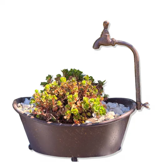 kleine nostalgische Wanne mit Wasserhahn rost 33x19xH32cm Garten Dekoration Pflanzentopf