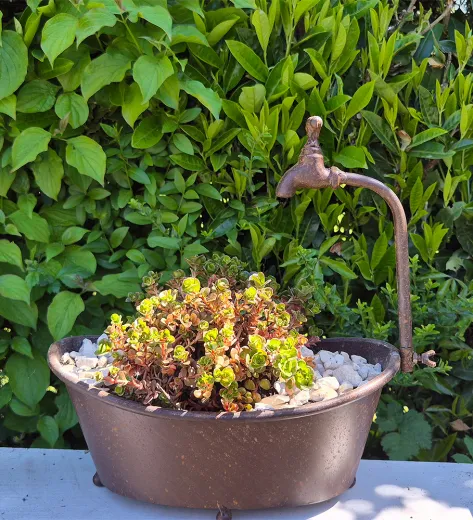 kleine nostalgische Wanne mit Wasserhahn rost 33x19xH32cm Garten Dekor