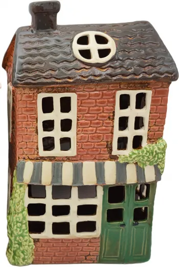Det Gamle Keramik Backsteinhaus mit Markise für Teelicht rotbraun H 22,5 cm