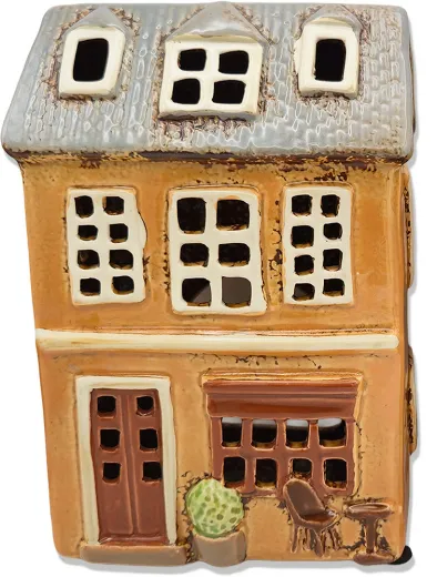 Det Gamle Keramik Haus mit Tisch Stuhl Teelichthaus gelb beige H 17cm Det Gamle Keramik Haus mit Tisch Stuhl Teelichthaus gelb beige H 17cm