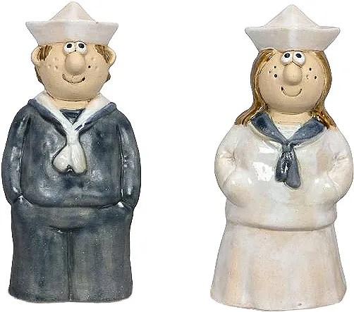 2 Zaunfiguren Matrosin / Matrose blau weiß Steinzeug h 19 cm maritime Garten Deko
