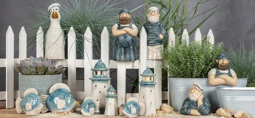 maritime Deko Artikel, Topfrandfiguren Seemänner blau weiß h 11 cm