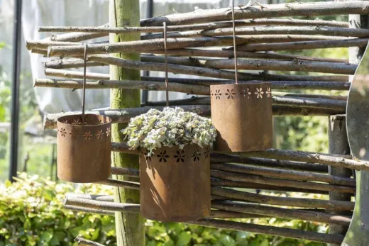 3er Set Rost Pflanztöpfe mit Henkel Garten Dekoration h 12/16/25 cm