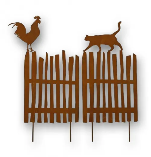 Rost Zaun zum Stecken mit Hahn oder Katze h 46/48 cm Garten Deko rost Rost Zaun zum Stecken mit Hahn oder Katze h 46/48 cm Garten Deko rost