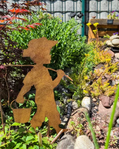 Großer Gartenstecker Kind mit Angel rost 35xH50cm Roststecker