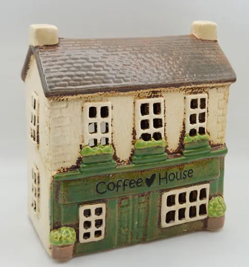 Det Gamle Apotek Keramikhaus Kaffeehaus grün beige H 15,5 cm