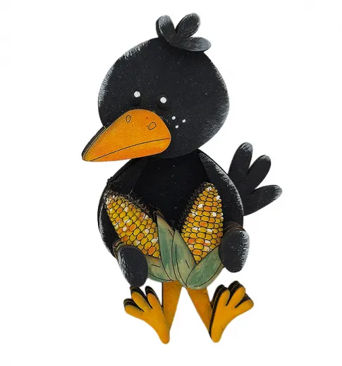 Kranzfigur großer Rabe sitzend mit Maiskolben 3D schwarz orange Herbstdekoration h 9 cm Kranzfigur großer Rabe sitzend mit Maiskolben 3D schwarz orange Herbstdekoration h 9 cm