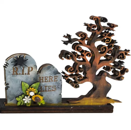 Kranzfigur Halloween alte Grabsteinen Spooky Baum h 11 cm grau braun