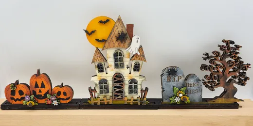 Kranzfigur Halloween alte Grabsteinen Spooky Baum h 11 cm grau braun