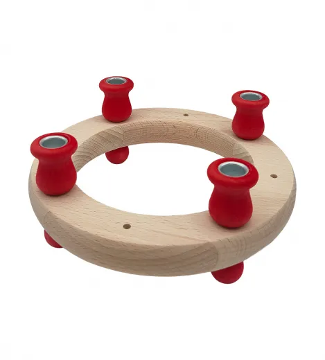 Sebastian design Holzkranz flach natur D 16 cm mit roten Kerzenhaltern