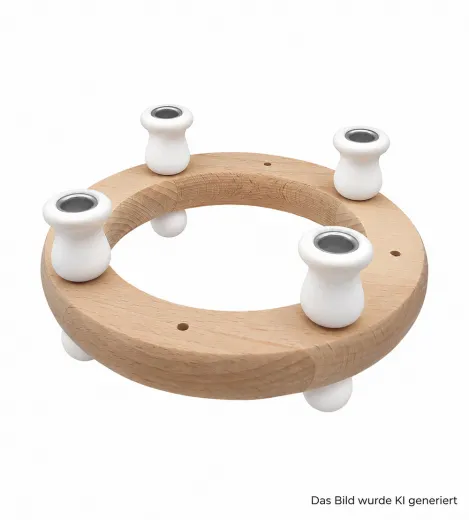 Sebastian design Holzkranz flach natur D 16 cm mit weißen Kerzenhaltern