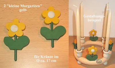 Sebastian design kleine Holzblume, Margerite, auf kleinem Holzkranz