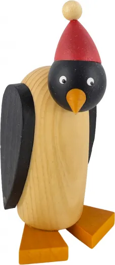 Erzgebirge Weihnachts - Pinguin rote Mütze Steckfigur für Sebastian Holzkränze h 11 cm