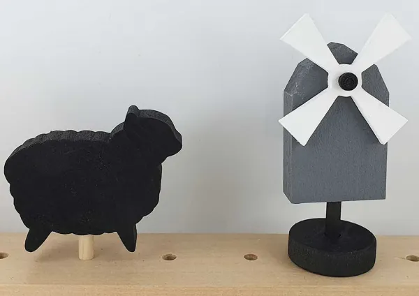 Steck-Leiste mit Holz Schaf schwarz und Windmühle grau