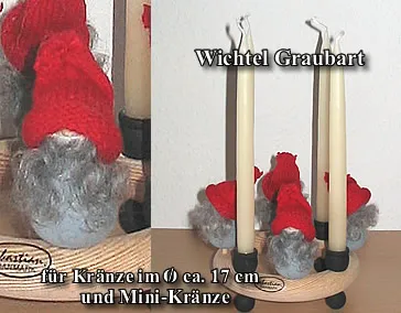 1 Steckfigur kleiner Wichtel Graubart, rot grau, mit Strickmütze, für kleine Sebastian Kränze