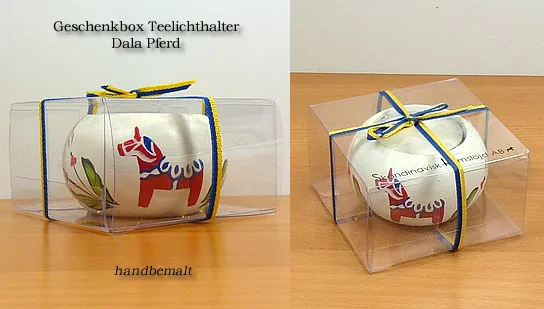 Schwedisches Geschenkeset Teelichthalter Dalapferd, handbemalt Skandinavisk Hemslöjd
