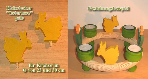 Sebastian Holz Osterhase, gelb, Steckfigur für Sebastian Holzkränze