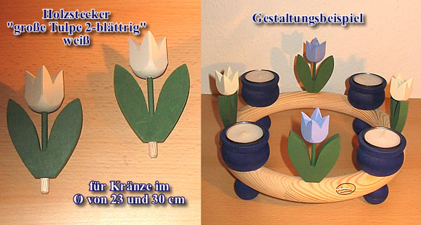 Sebastian design große Tulpe 2-blättrig weiß Steckfigur Sebastian Holzkränze Sebastian design große Tulpe 2-blättrig weiß Steckfigur Sebastian Holzkränze