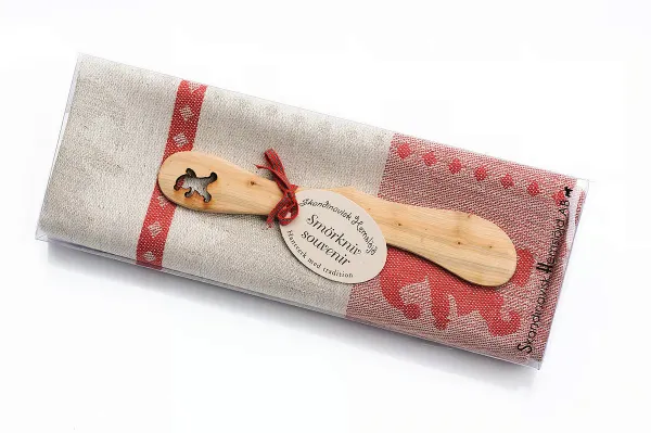 Geschenkset Tomte/Tanne schwedisches Buttermesser mit Geschirrtuch, rot