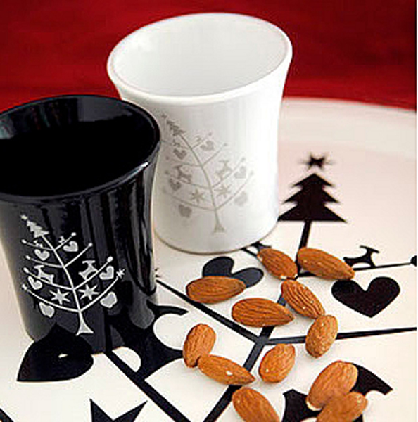 Rotor 2er Set weiße Tassen mit silbernem Weihnachtsbaum