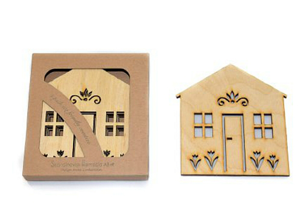 Schwedische Glasunterlagen Haus, 4er Pack, laser cut