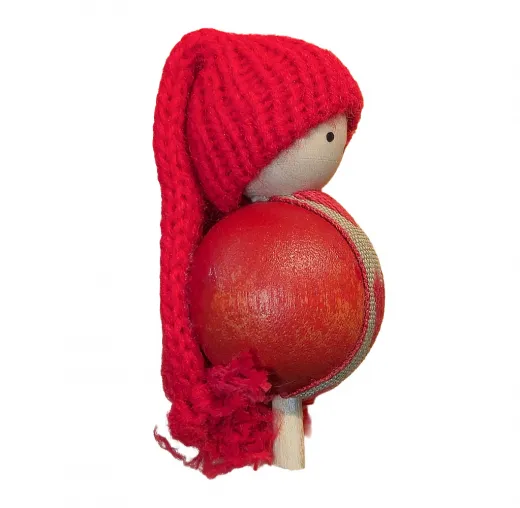 kleiner Wichtel rot mit Herzband und roter Zipfelmütze, H 4,5 cm, Steckfigur für kleine Kränze von Sebastian design