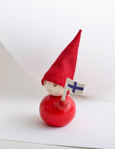 Mittlerer Aarikka Tonttu Suomi rot mit finnischer Flagge Höhe 11 cm