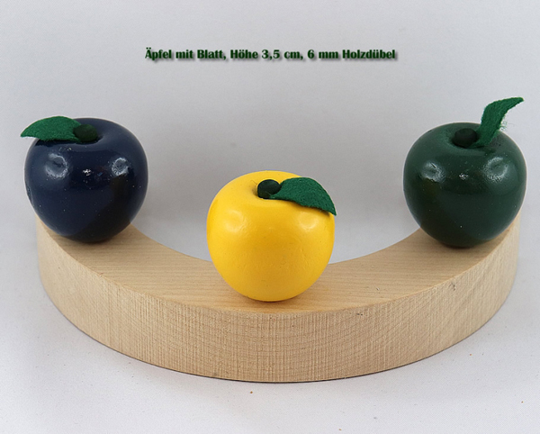 1 schwedischer Apfel mit Blatt, 6 mm Holzdübel, dunkelgrün lackiert, H 3,5 cm