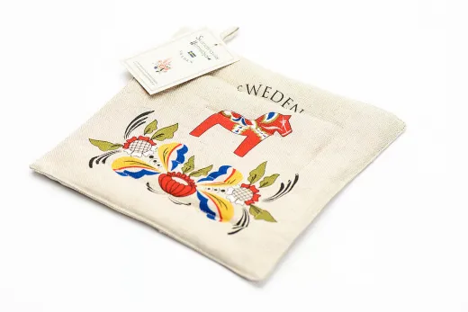 Schwedischer Topflappen Dalapferd 22x22 cm beige Motiv bunt Schwedischer Topflappen Dalapferd 22x22 cm beige Motiv bunt