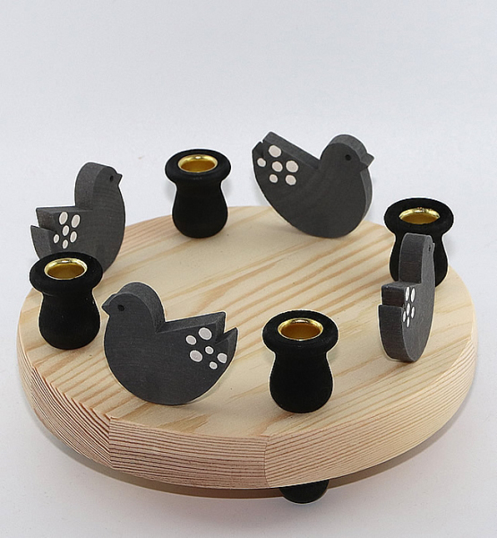 1 Holzstecker kleiner Vogel mit Tupfen, dunkelbraun, 4 mm Holzdübel