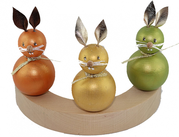 Schimmernder Holz Osterhase mit Metallic Kunstlederohren orange metallic, h 10 cm