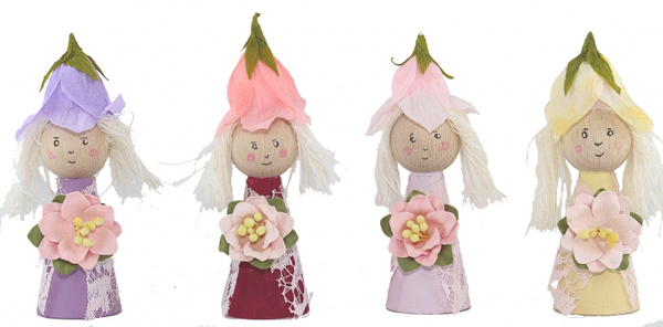 Kranzfigur Blumenmädchen mit Blütenhut lila, H 9,5 cm