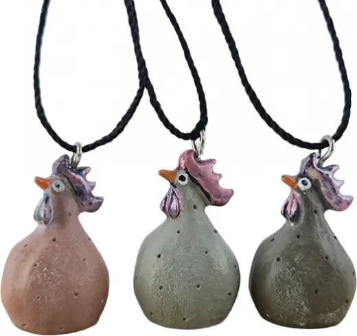 Nääsgränsgarden, Set 6 hängende Hennen, hellgrau, teracotta, grau, H 4 cm, Osterdekoration