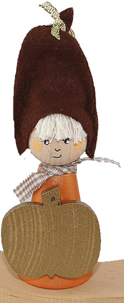 Herbstwichtel Junge mit Apfel/Filzmütze mit Glöckchen, kupfer Herbstwichtel Junge mit Apfel/Filzmütze mit Glöckchen, kupfer
