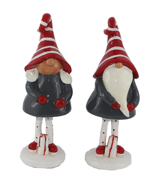 Weihnachts-Wichtelpaar Santa mit Geschenken, wackelnd, H 15 cm, Farbe: rot weiß grau