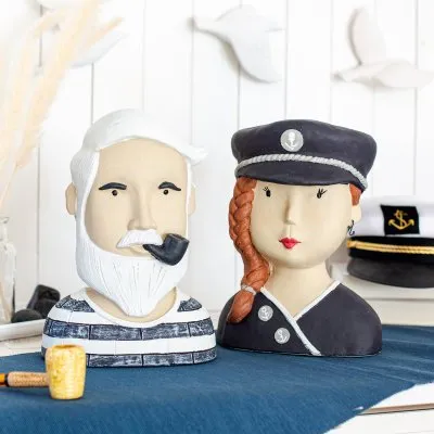 Baden collection Dekoköpfe Kapitän und Kapitänin, Büste Ladykopf mit Kapitänsmütze und Kapitänskleidung