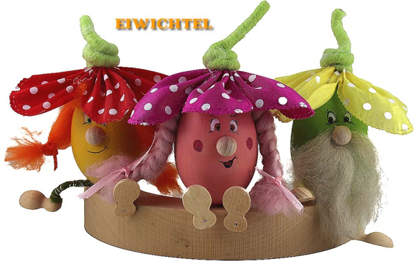 Ei-Wichtel gelb mit Blütenhut rot, H 12 cm, Kranzfigur