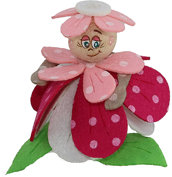 Blumenkind mit Blättern, mit rose/weißem Blütenhut, Kranzfigur, H 9,5 cm